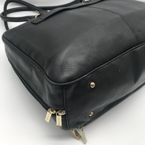Levenger Black Pebbled Leather Laptop Tote Bag - Picture 9 of 16